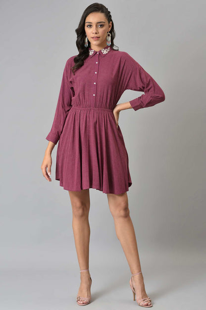 W for Woman Pink Printed Dress And Embroidered Collar