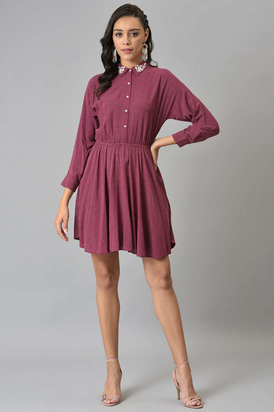 W for Woman Pink Printed Dress And Embroidered Collar