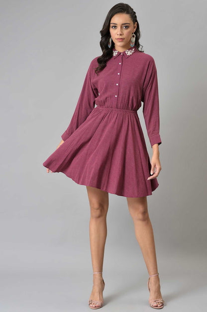 W for Woman Pink Printed Dress And Embroidered Collar