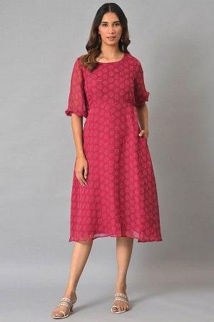 W for Woman Pink Printed Georgette Western Dress