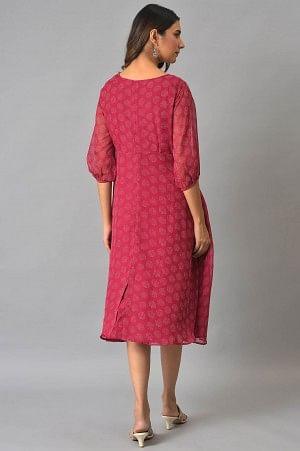 W for Woman Pink Printed Georgette Western Dress