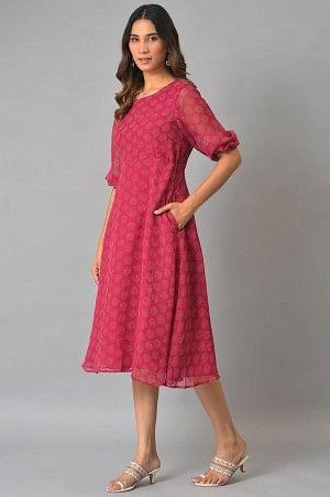W for Woman Pink Printed Georgette Western Dress