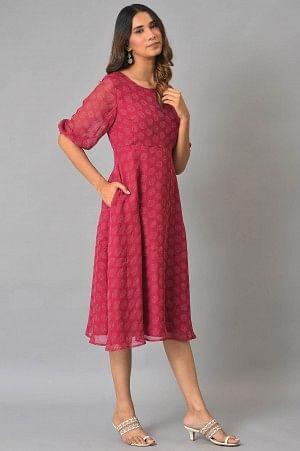 W for Woman Pink Printed Georgette Western Dress