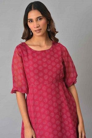 W for Woman Pink Printed Georgette Western Dress