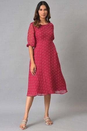 W for Woman Pink Printed Georgette Western Dress