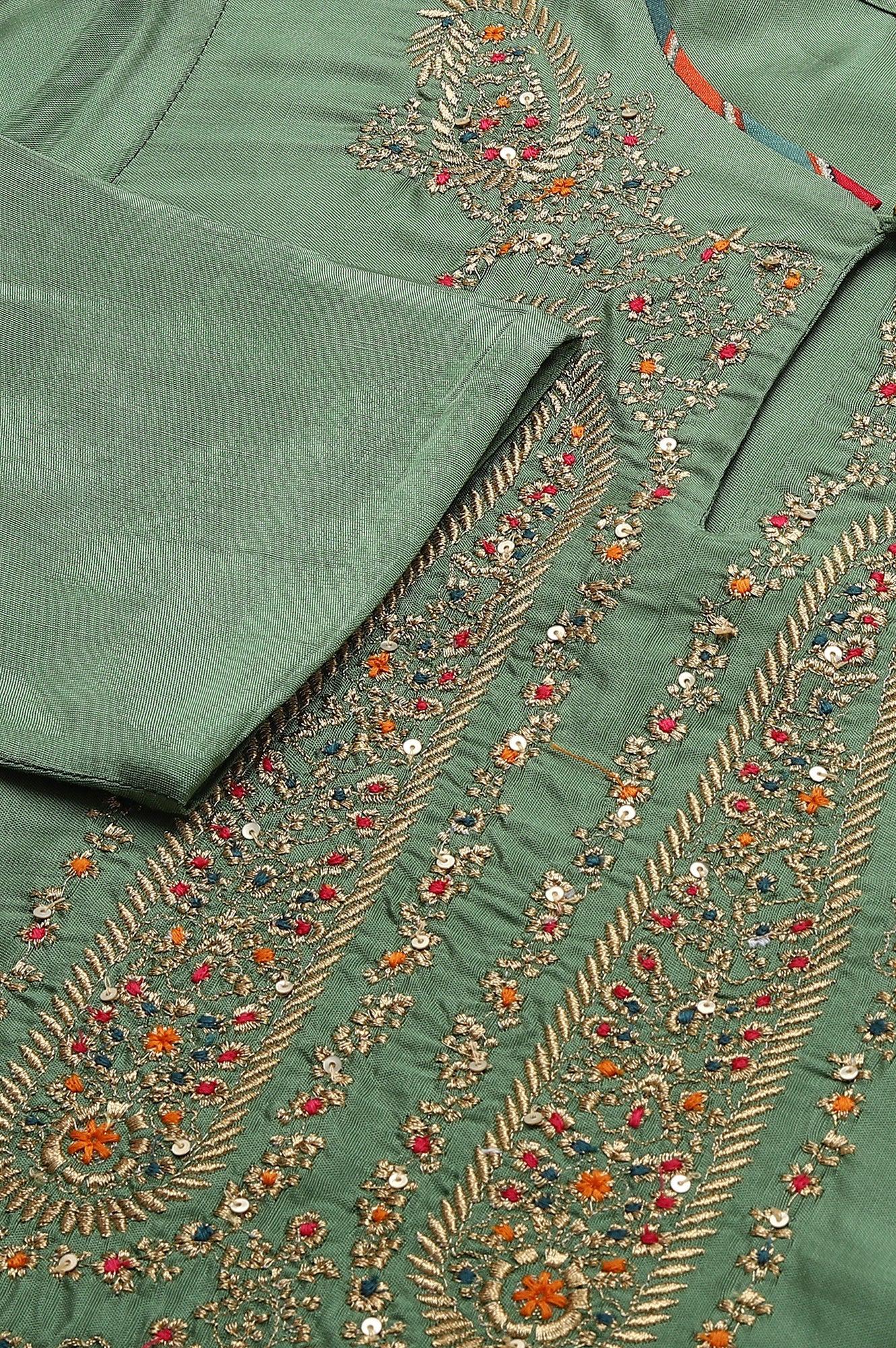 W for Woman Green Straight kurta With Embroidered Yoke