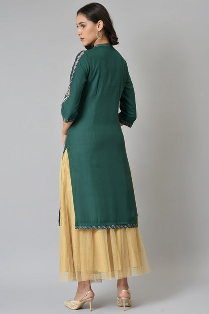 W for Woman Green Metallic Embroidered Button Down kurta