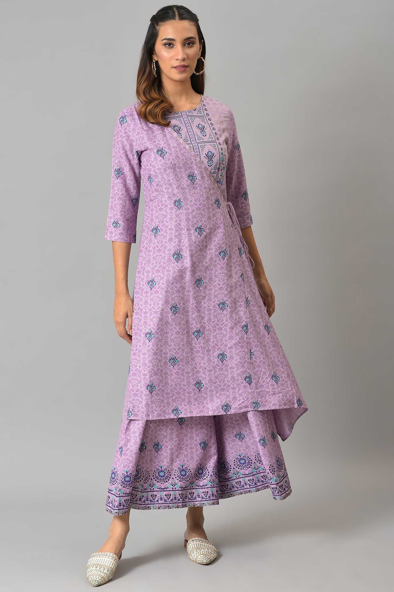 W for Woman Purple Printed Angrakha Jumpsuit