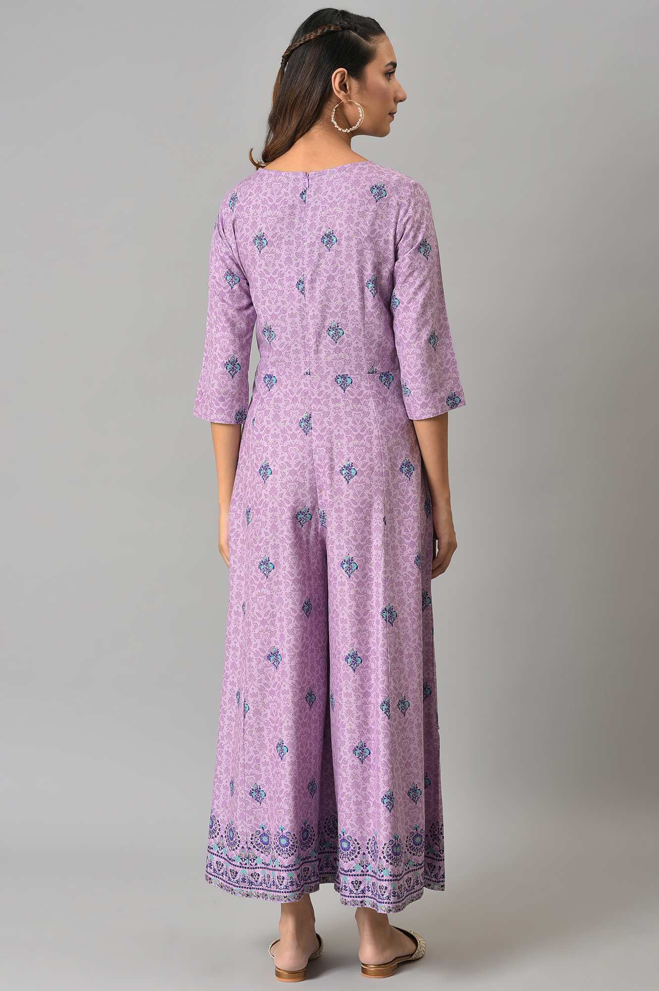 W for Woman Purple Printed Angrakha Jumpsuit