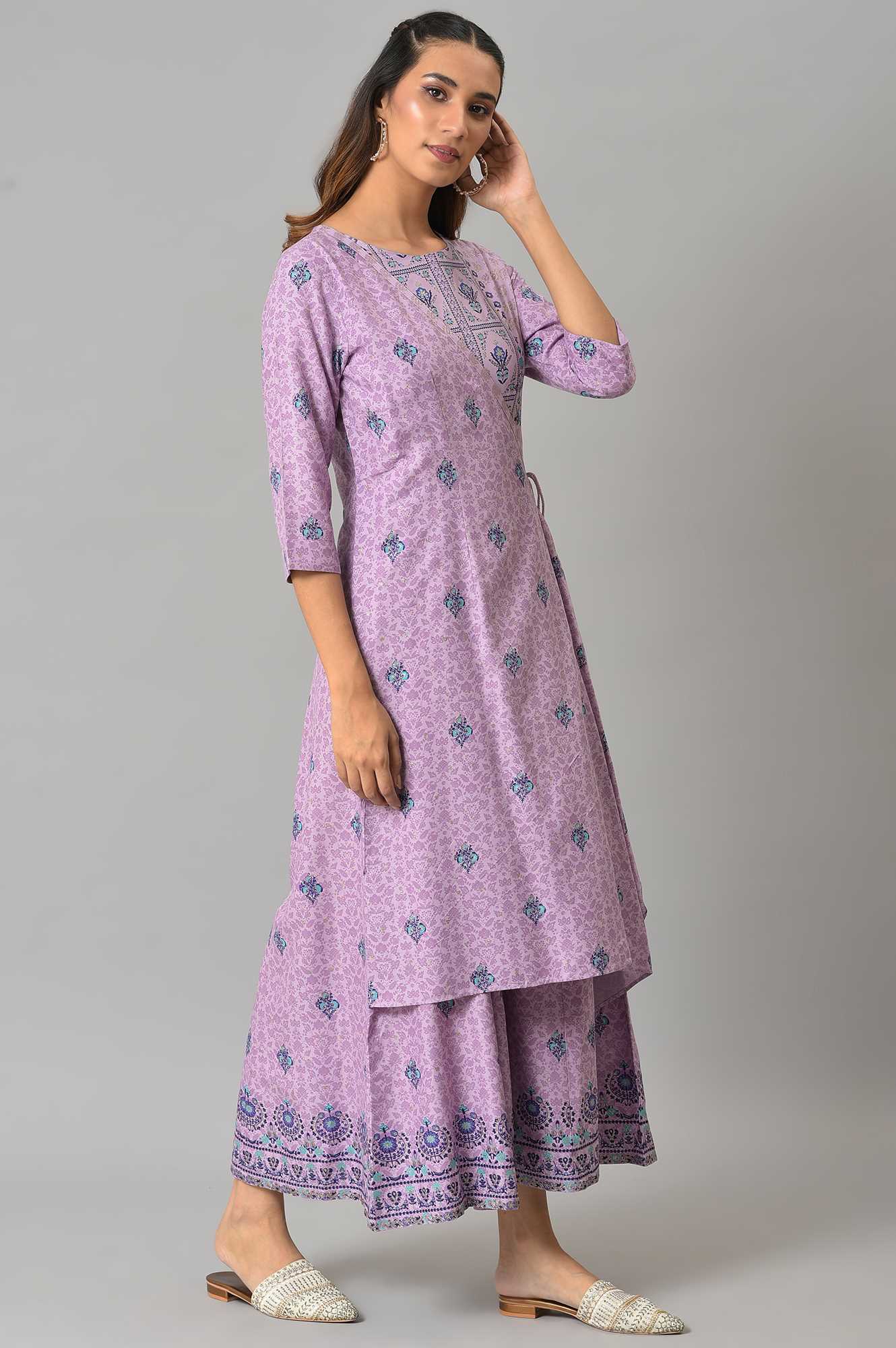 W for Woman Purple Printed Angrakha Jumpsuit