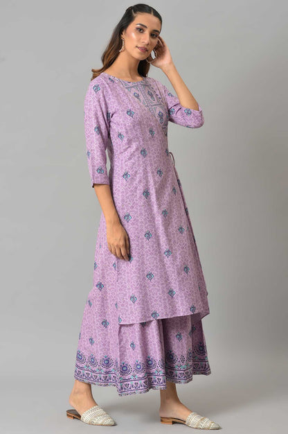 W for Woman Purple Printed Angrakha Jumpsuit