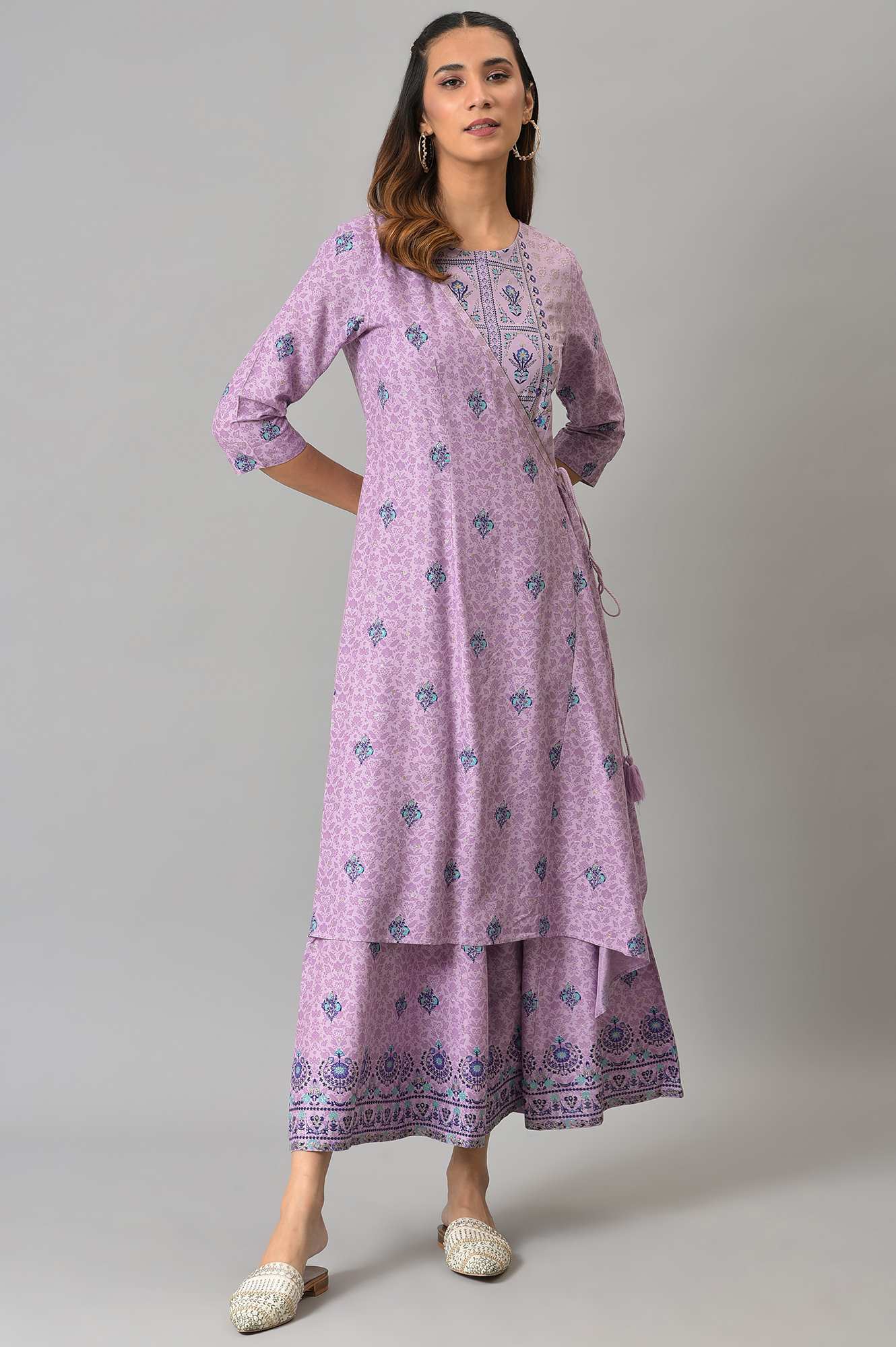 W for Woman Purple Printed Angrakha Jumpsuit