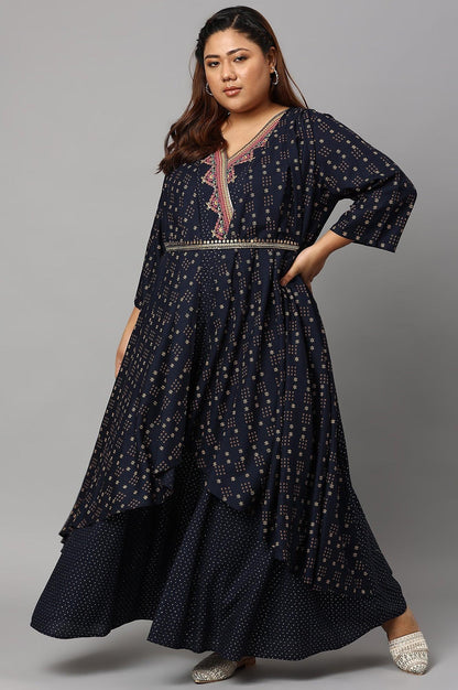 W for Woman Navy Blue Heavy Festive Plus Size Gillet Kimono Jumpsuit