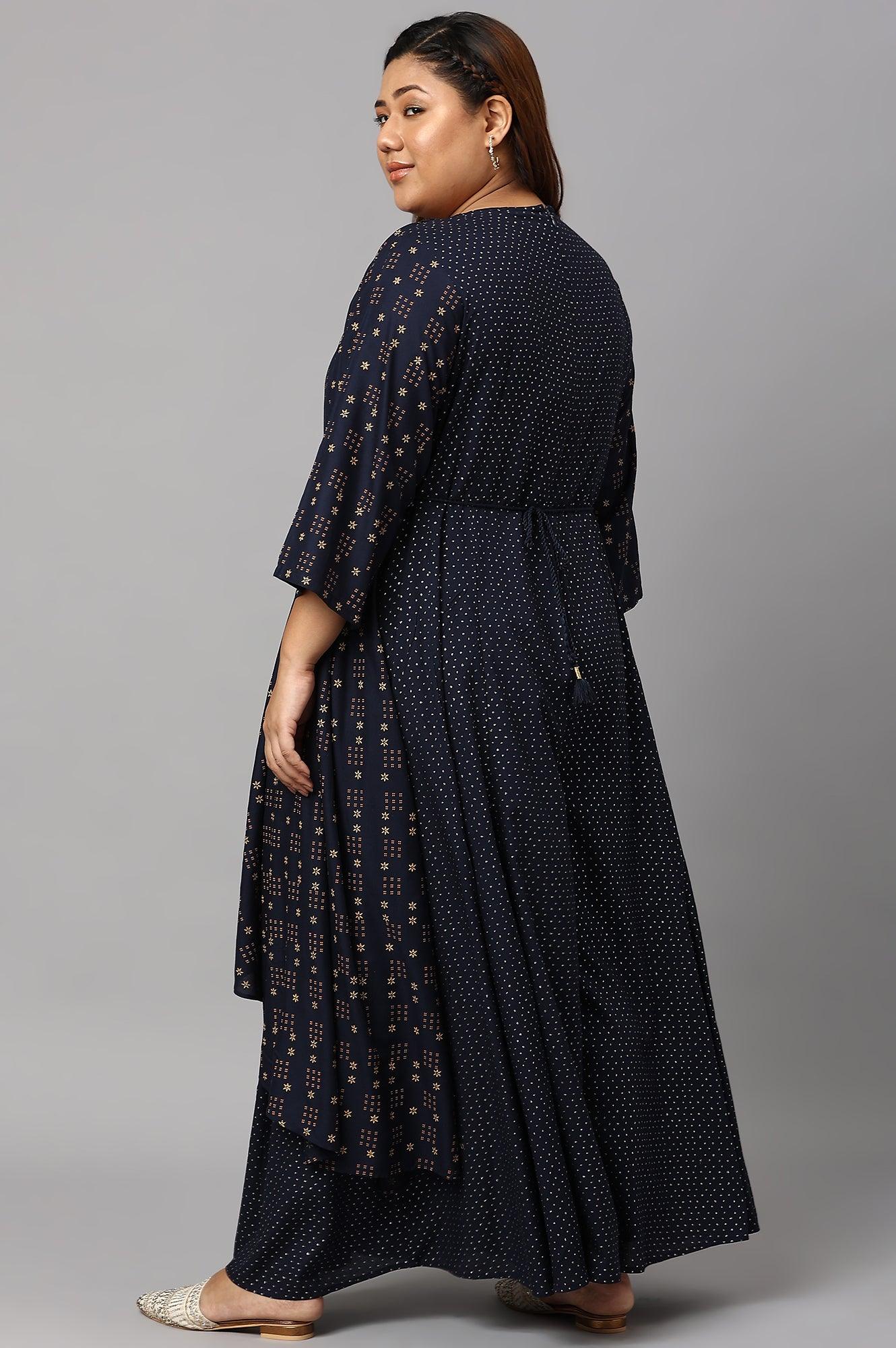W for Woman Navy Blue Heavy Festive Plus Size Gillet Kimono Jumpsuit