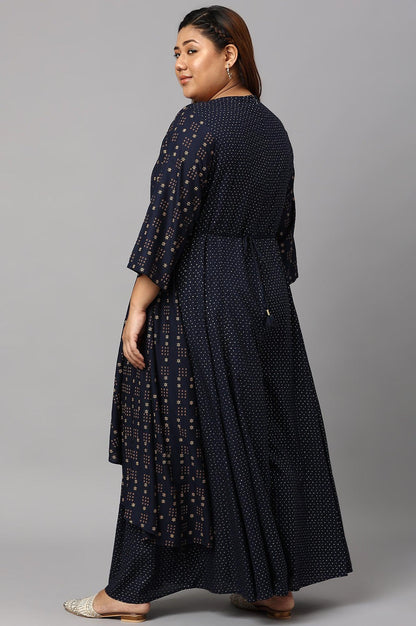 W for Woman Navy Blue Heavy Festive Plus Size Gillet Kimono Jumpsuit