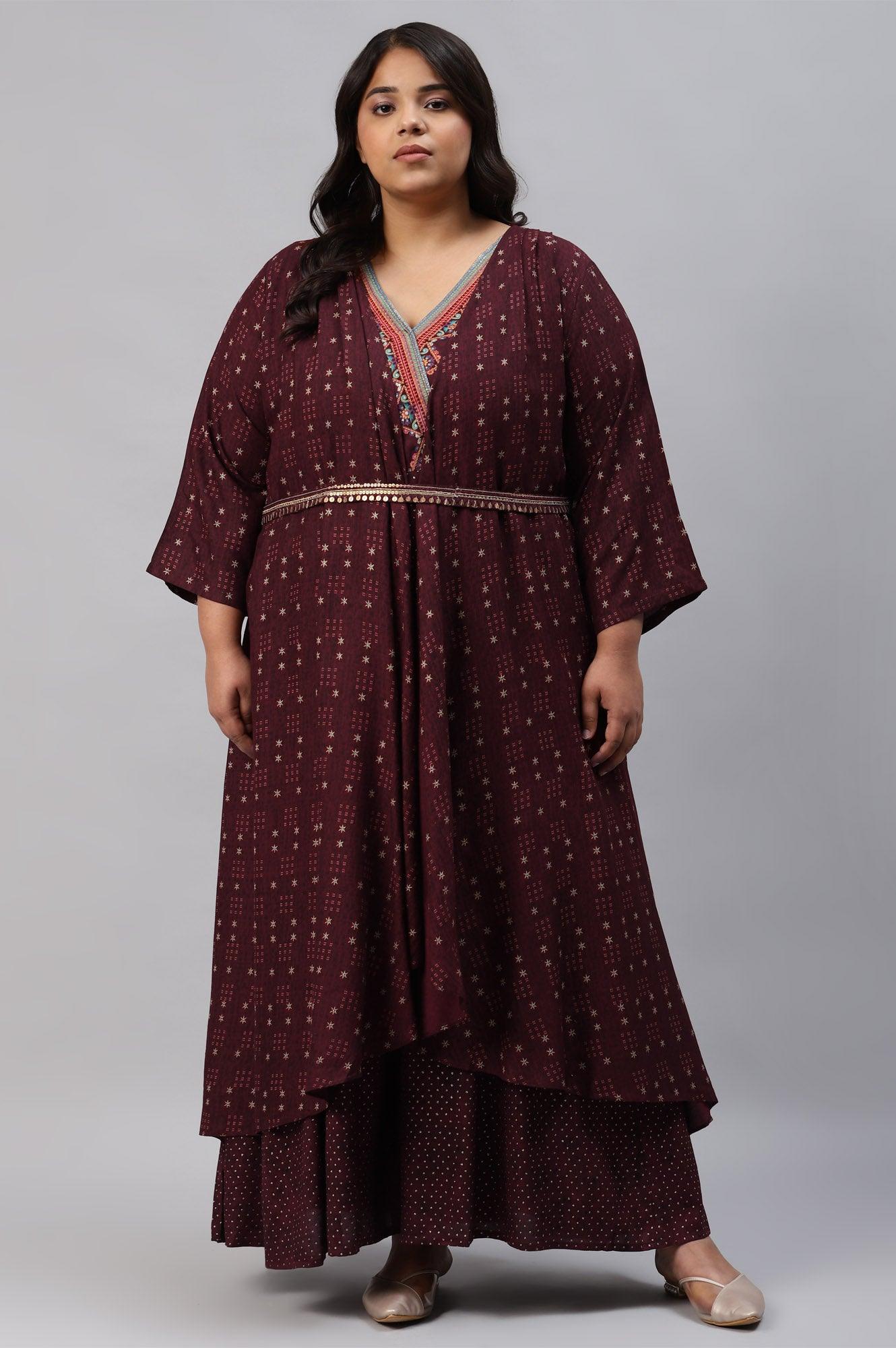 W for Woman Plus Size Chocolate Brown Heavy Festive Gillet Kimono Jumpsuit