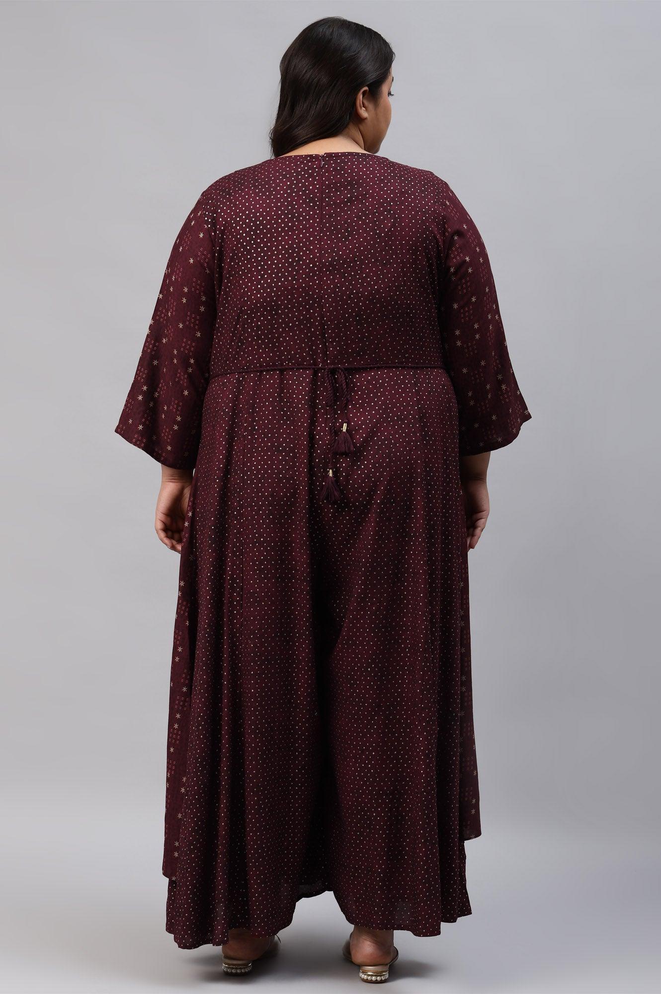 W for Woman Plus Size Chocolate Brown Heavy Festive Gillet Kimono Jumpsuit