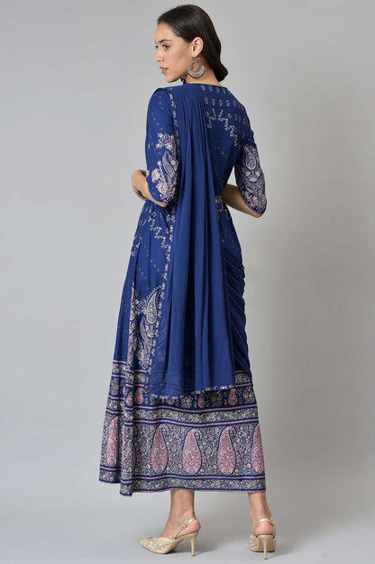 W for Woman Blue Printed and Embroidered Insta Saree