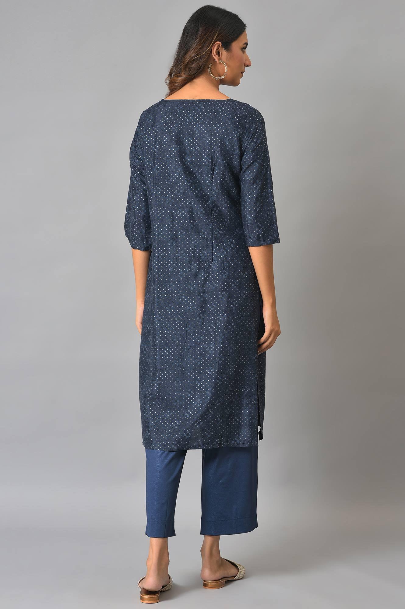 W for Woman Royal Blue Mock Layered Festive kurta