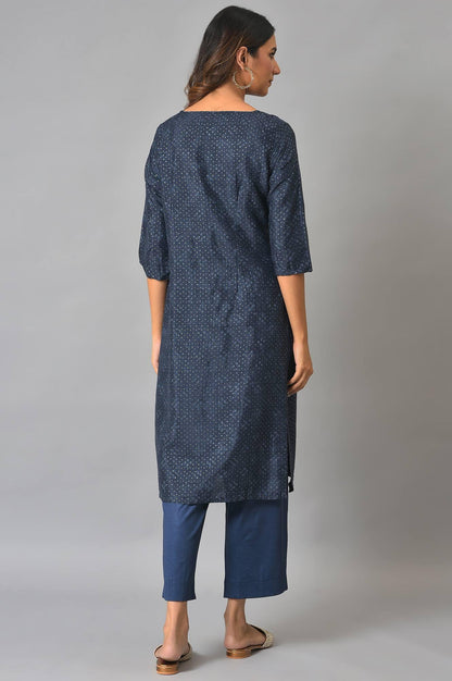 W for Woman Royal Blue Mock Layered Festive kurta