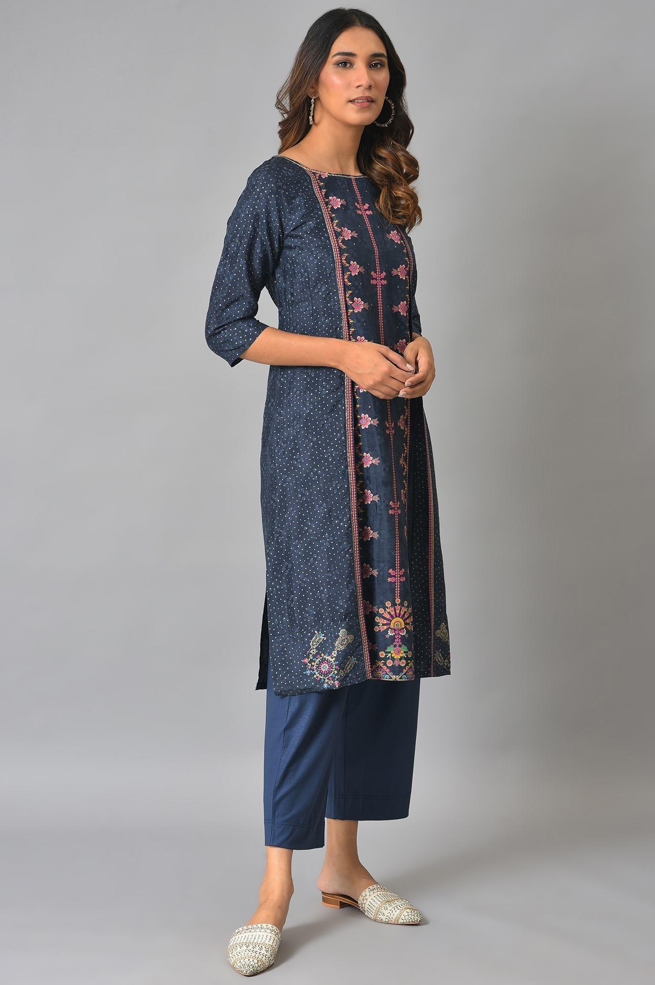 W for Woman Royal Blue Mock Layered Festive kurta