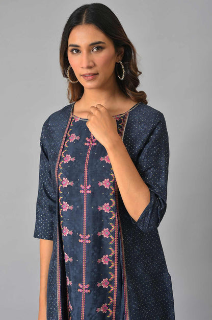 W for Woman Royal Blue Mock Layered Festive kurta