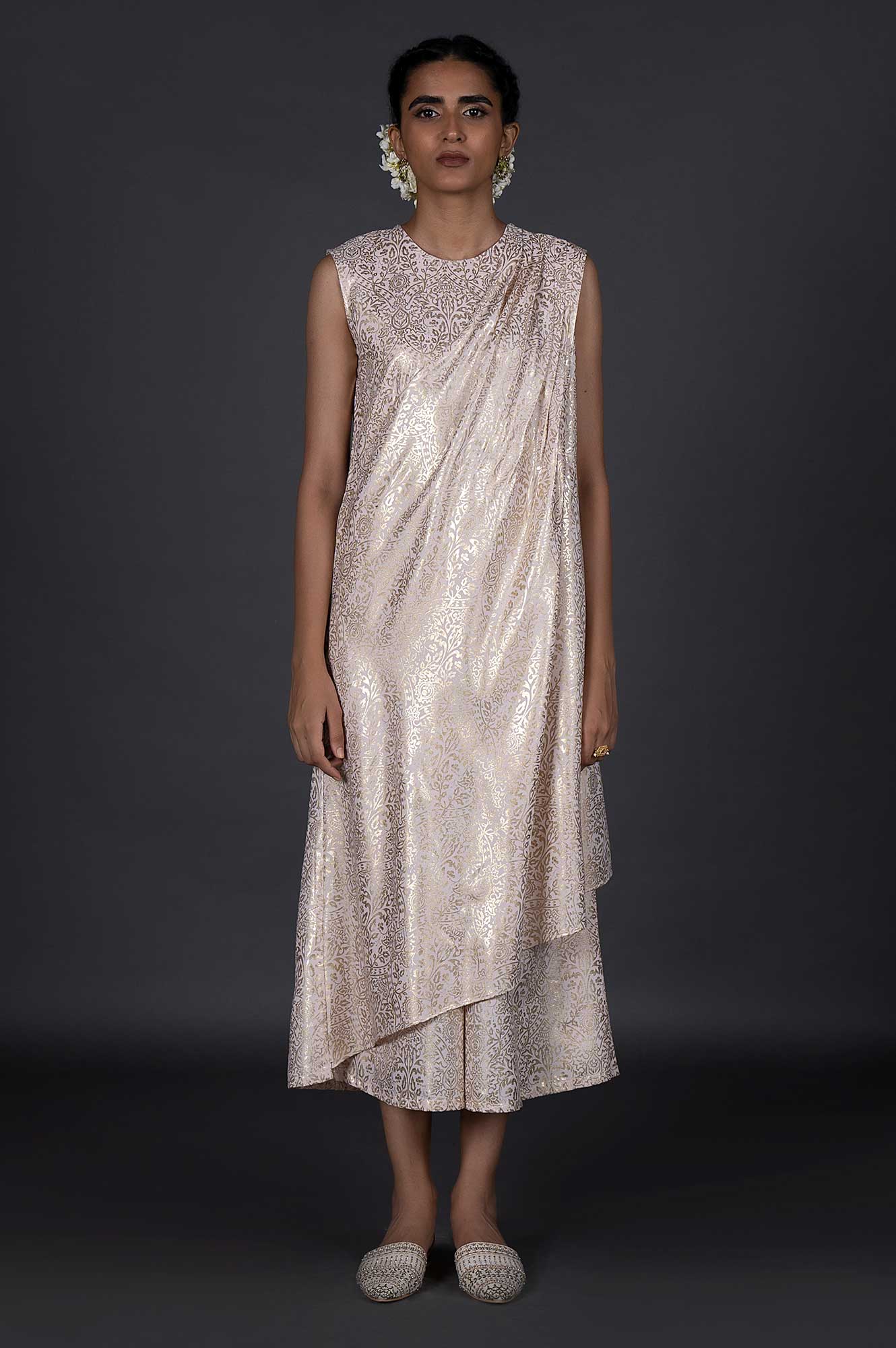 W for Woman Pink Draped Style Festive Printed Jumpsuit