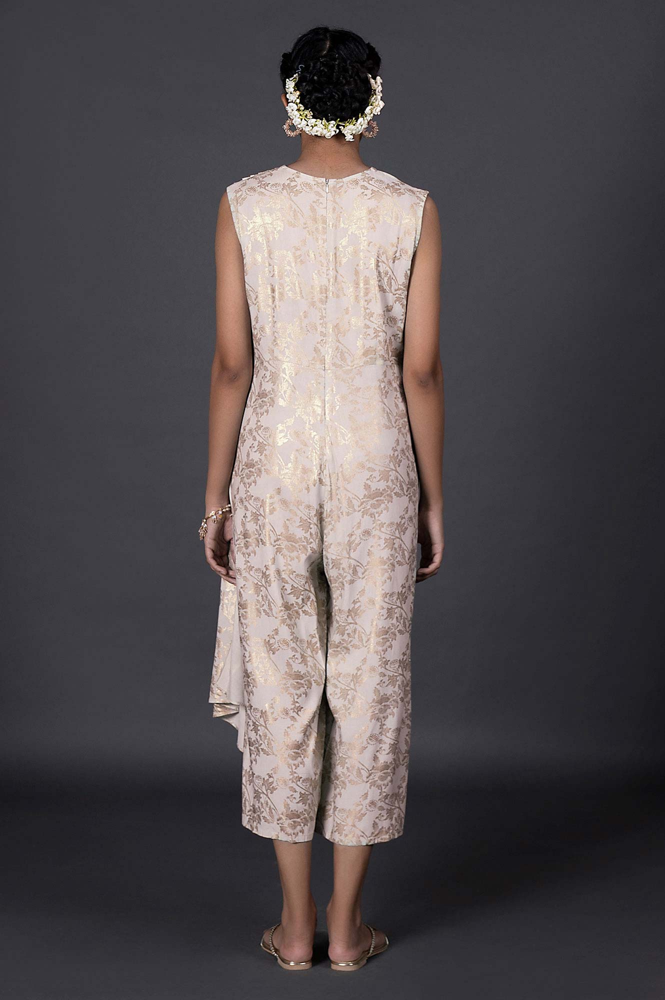 W for Woman Pink Draped Style Festive Printed Jumpsuit