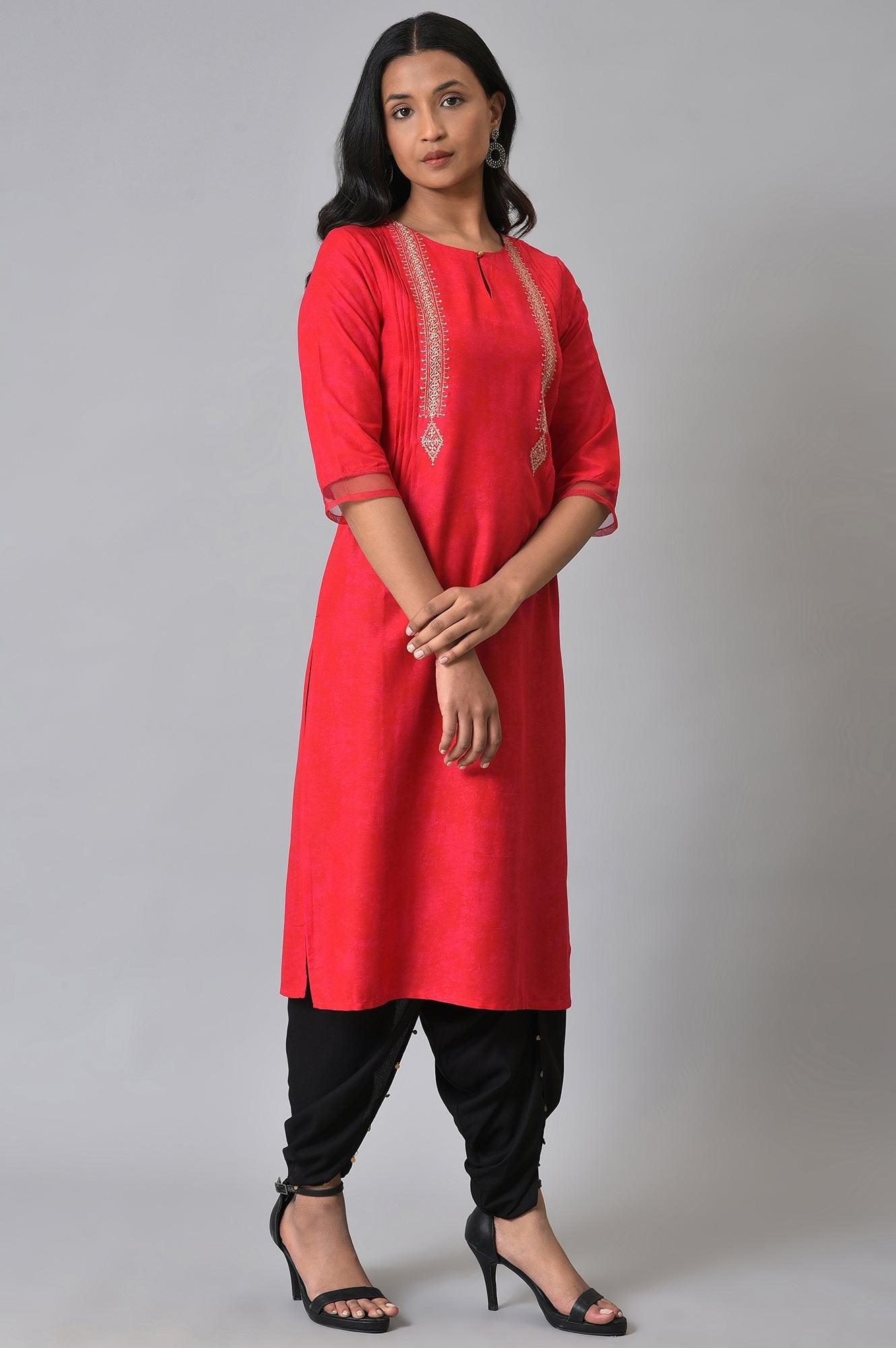 W for Woman Red Embroidered Festive kurta