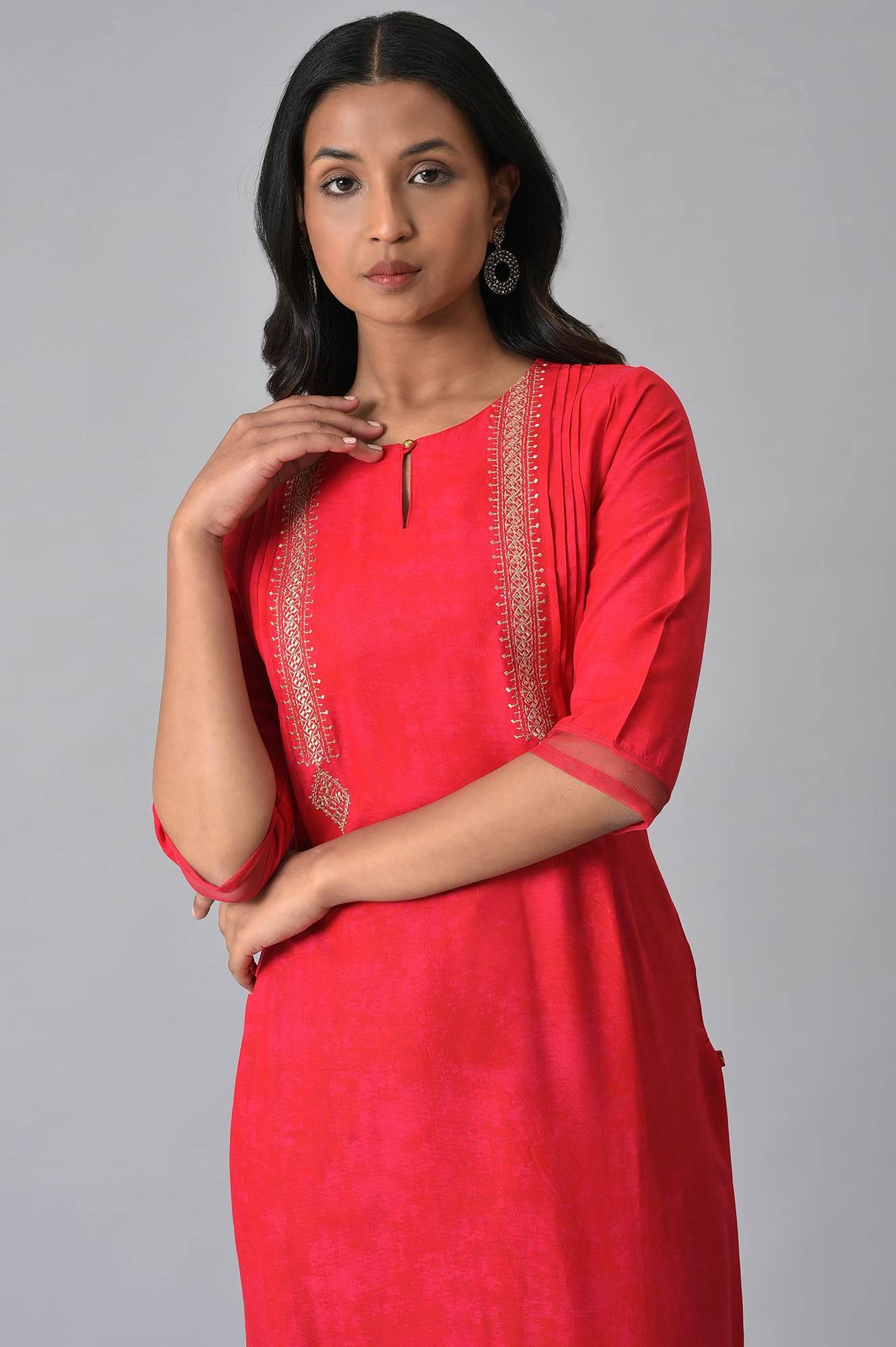 W for Woman Red Embroidered Festive kurta