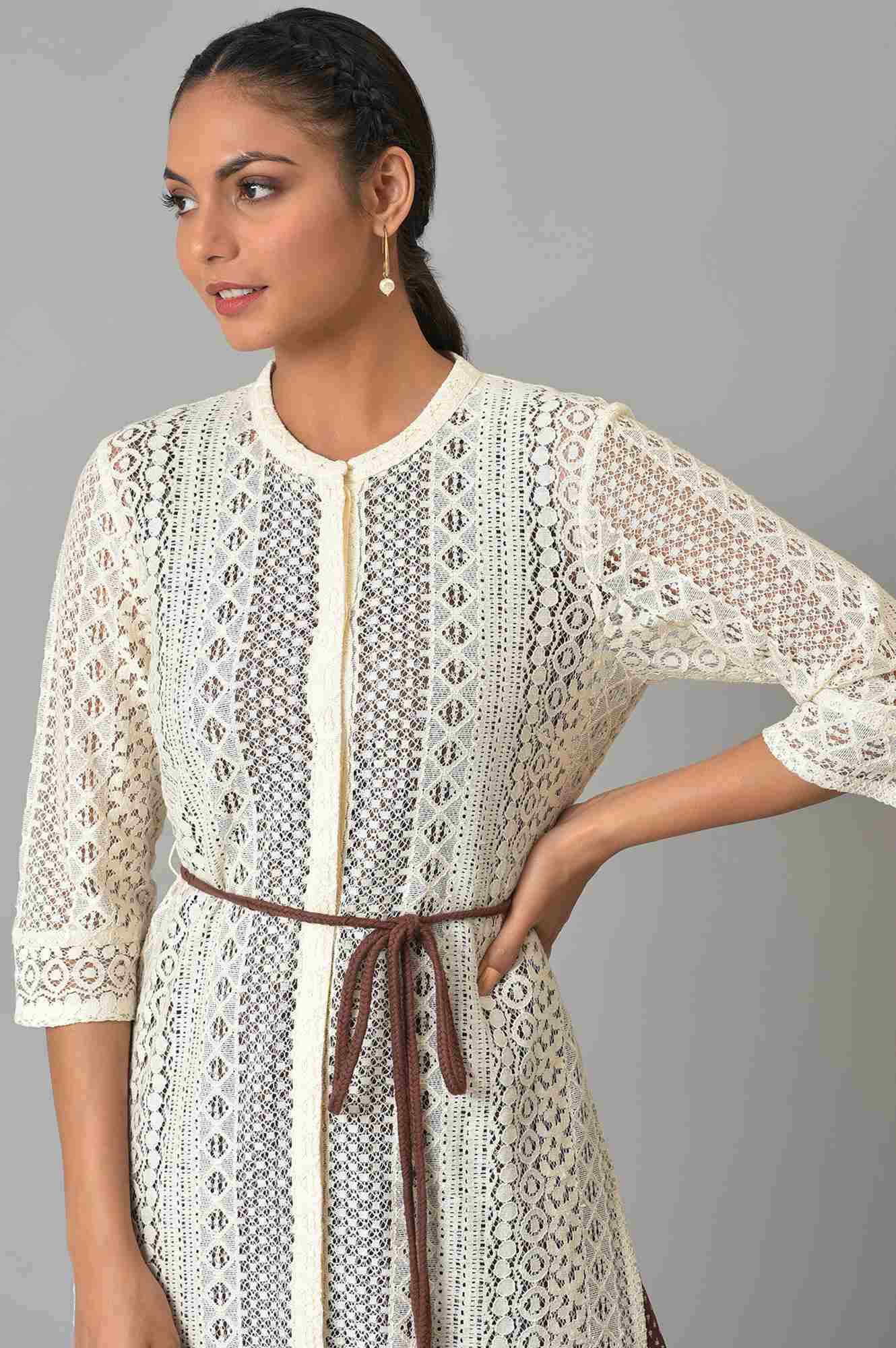 W for Woman Ecru Western Lace Embroidered Jacket