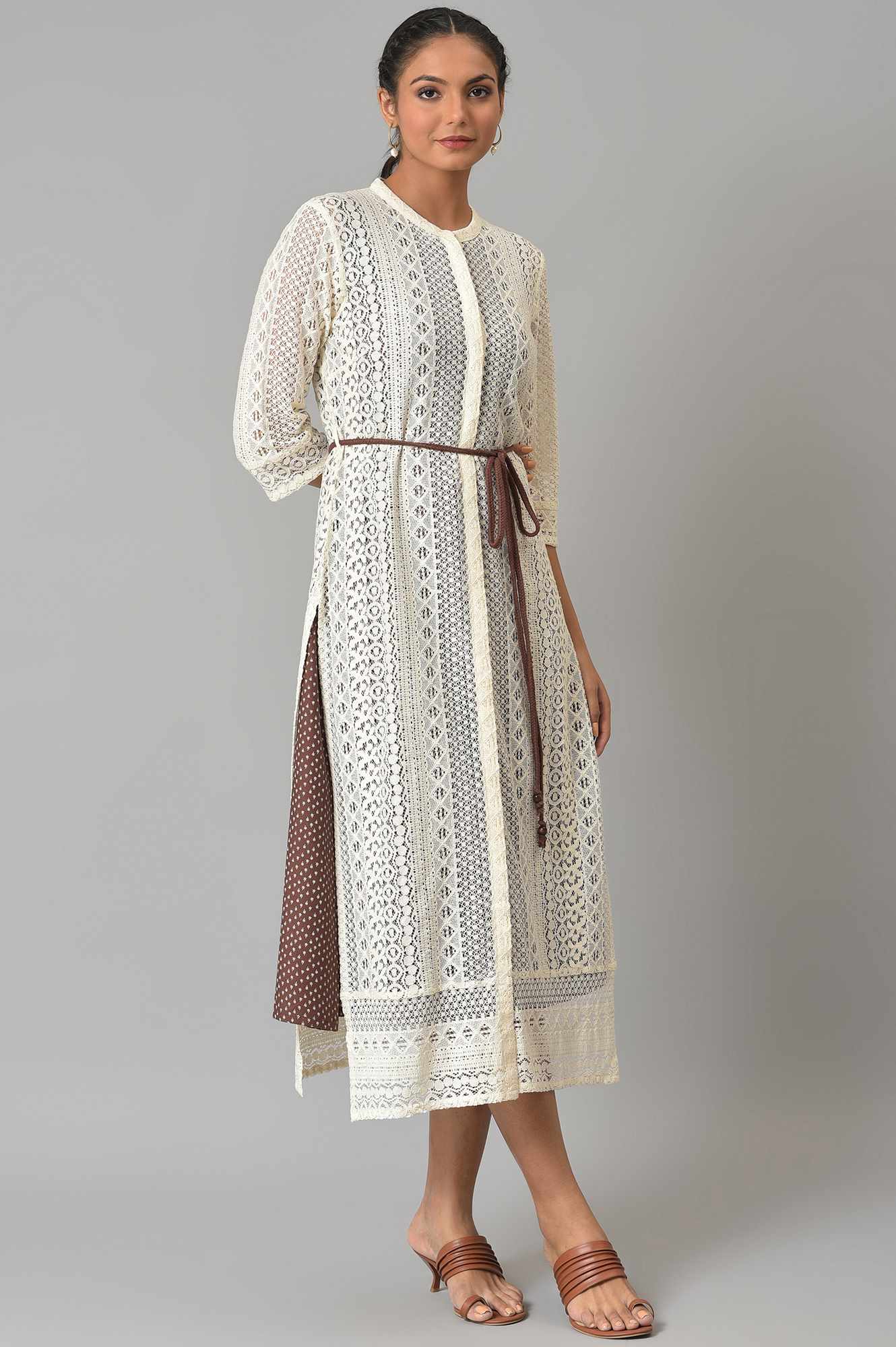W for Woman Ecru Western Lace Embroidered Jacket