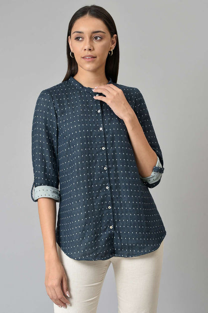 W for Woman Dark Blue Dobby Button Down Shirt