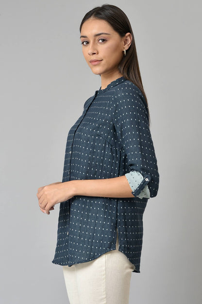 W for Woman Dark Blue Dobby Button Down Shirt