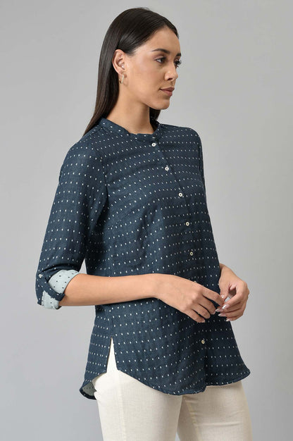 W for Woman Dark Blue Dobby Button Down Shirt