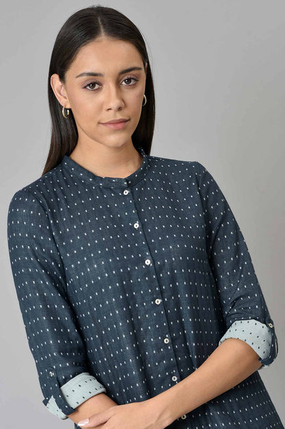 W for Woman Dark Blue Dobby Button Down Shirt