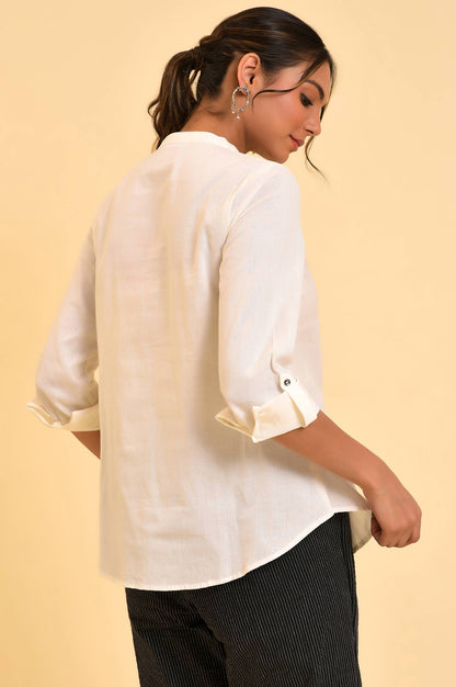 W for Woman Ecru Cotton Flax Button Down Western Top