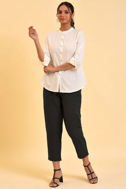 W for Woman Ecru Cotton Flax Button Down Western Top