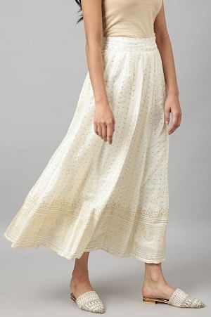 W for Woman White Printed Festive Skirt