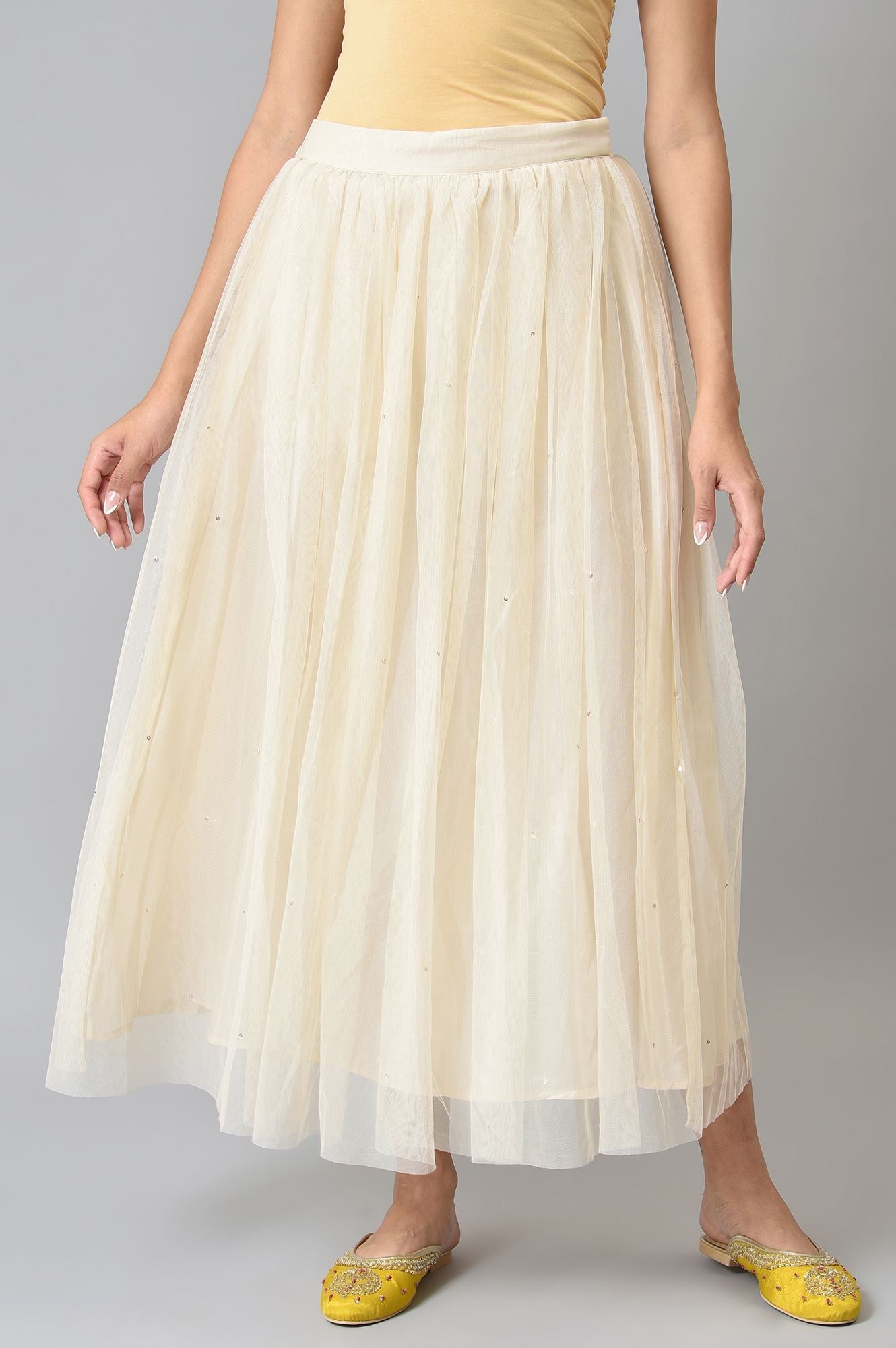 W for Woman Off-White Sequins Mesh Skirt