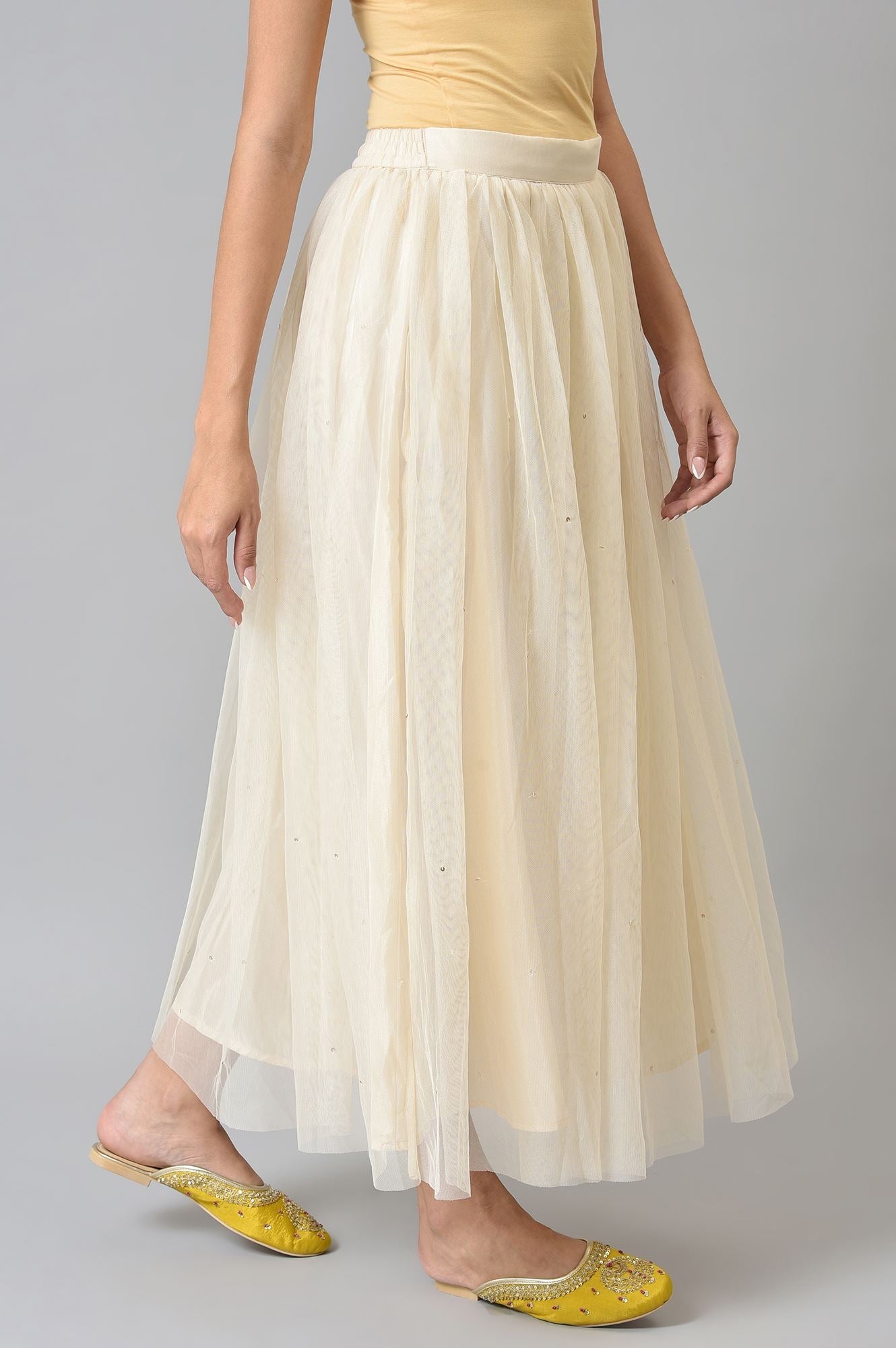 W for Woman Off-White Sequins Mesh Skirt