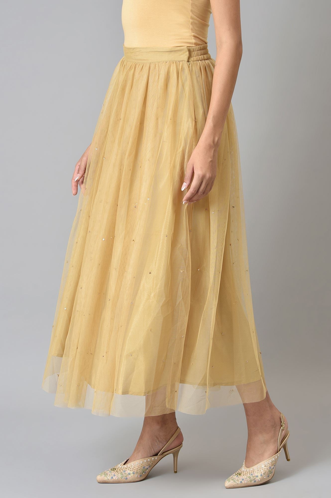 W for Woman Gold Sequins Mesh Skirt