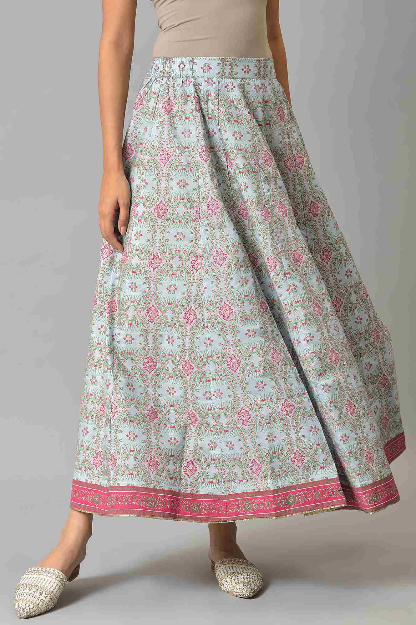 W for Woman Blue And Multicoloured Floral Skirt