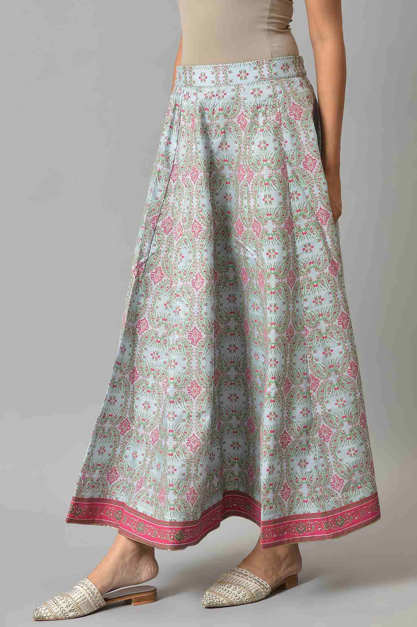 W for Woman Blue And Multicoloured Floral Skirt