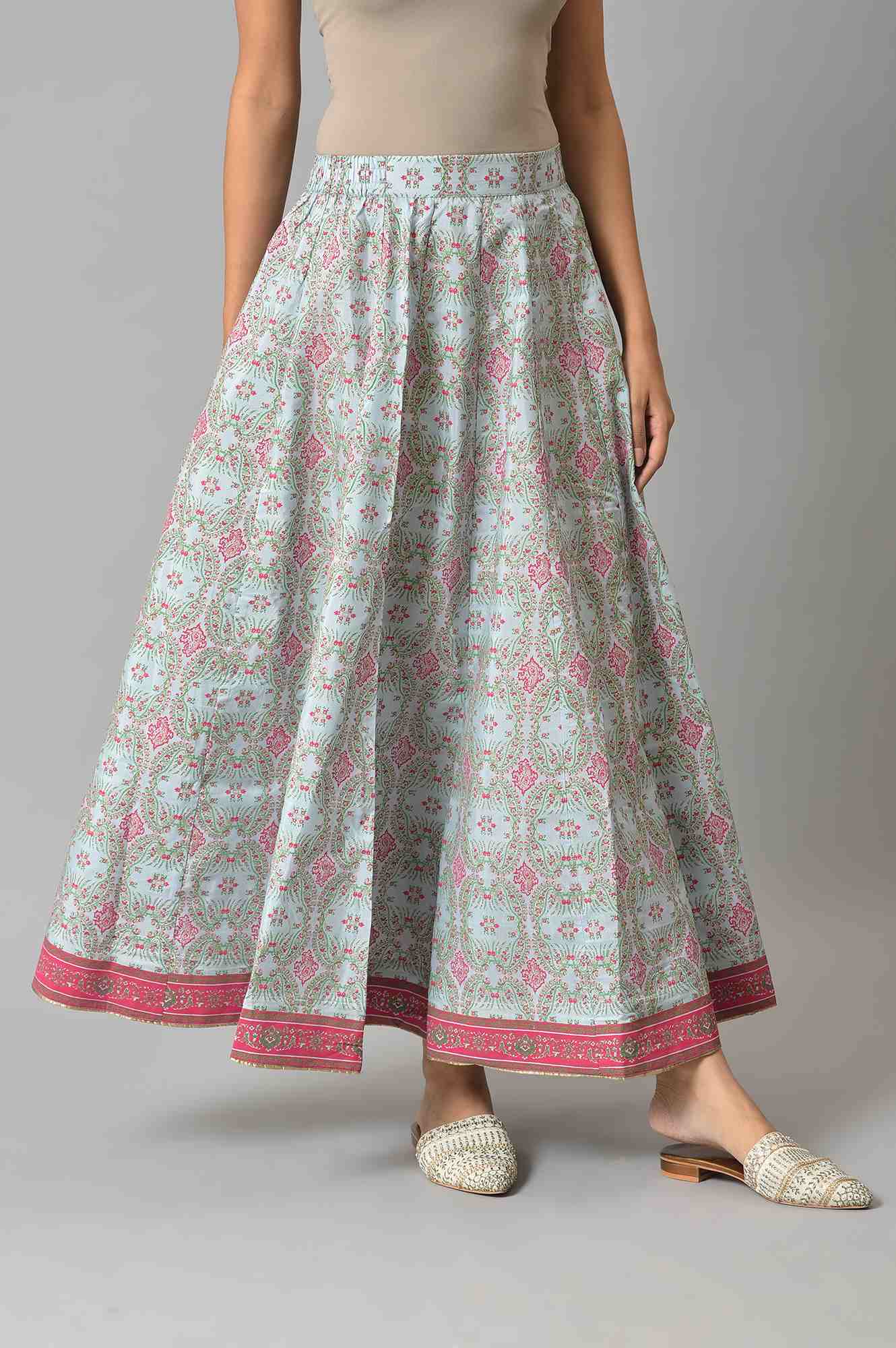 W for Woman Blue And Multicoloured Floral Skirt