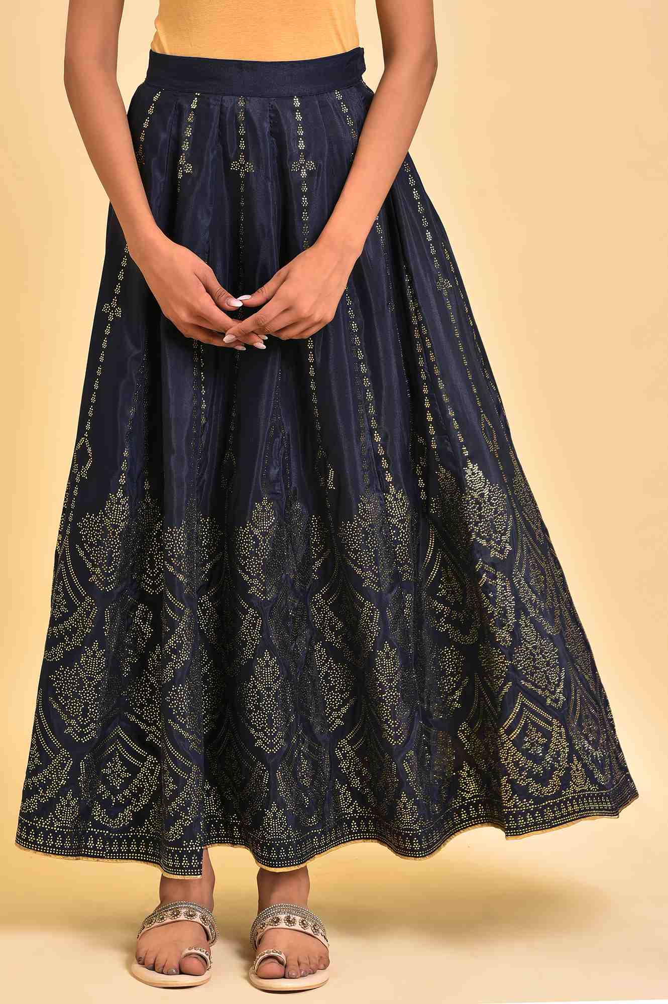W for Woman Blue Printed Light Festive Skirt
