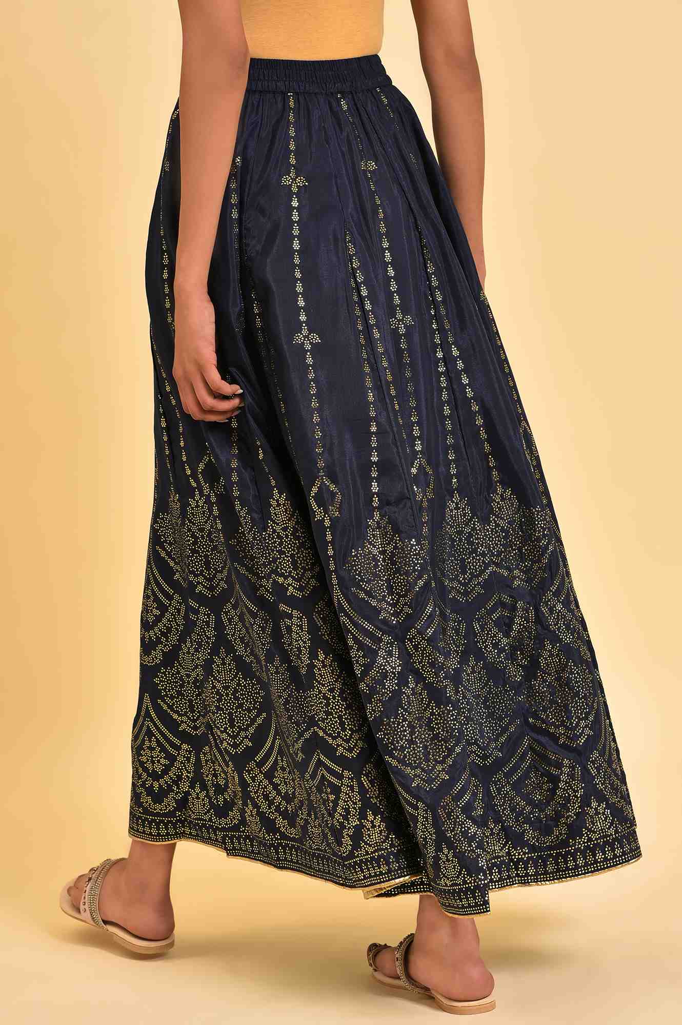 W for Woman Blue Printed Light Festive Skirt