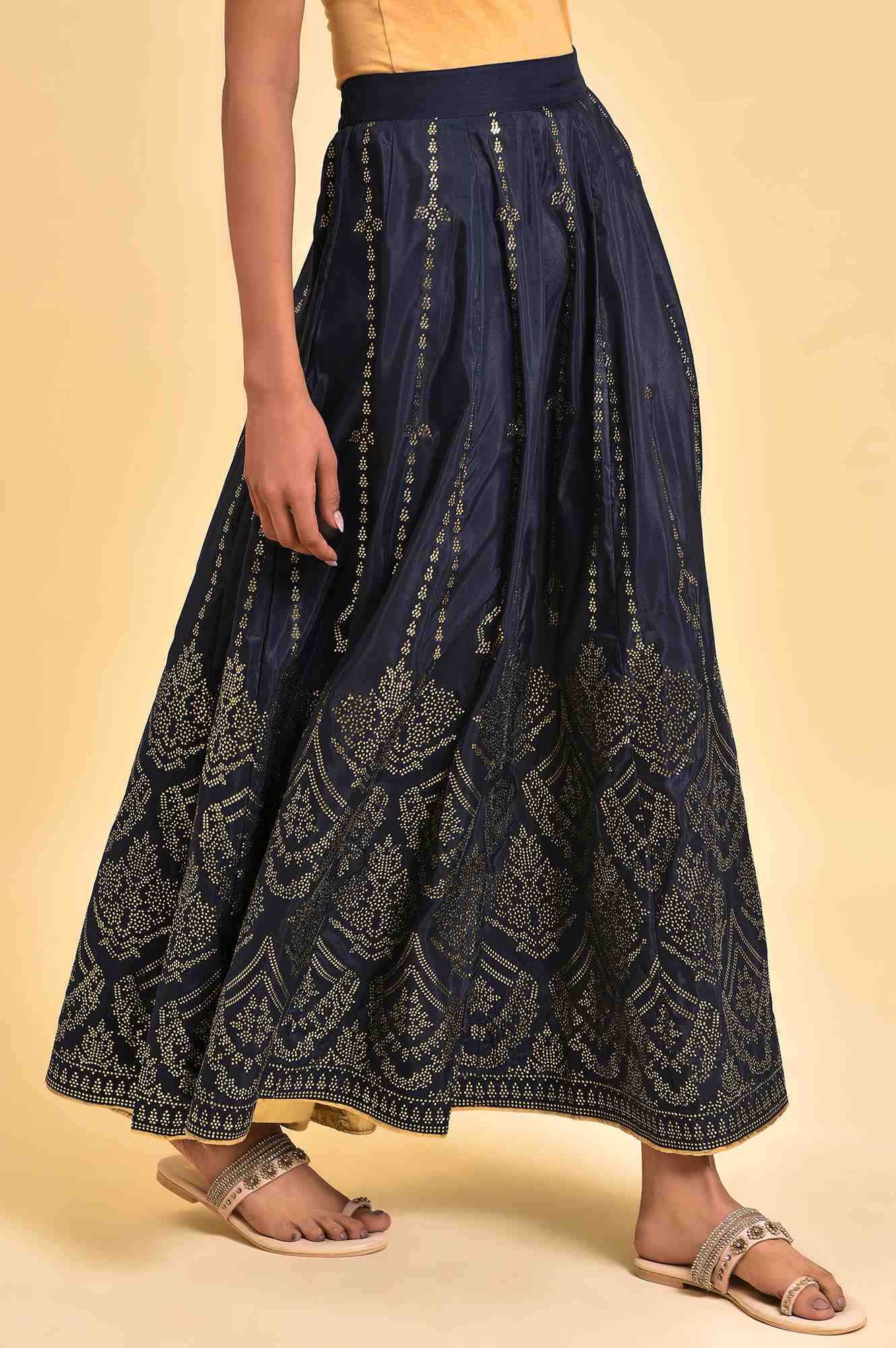 W for Woman Blue Printed Light Festive Skirt