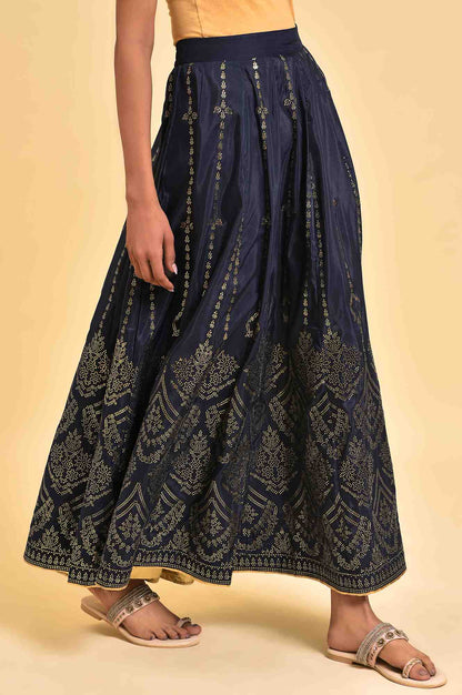 W for Woman Blue Printed Light Festive Skirt