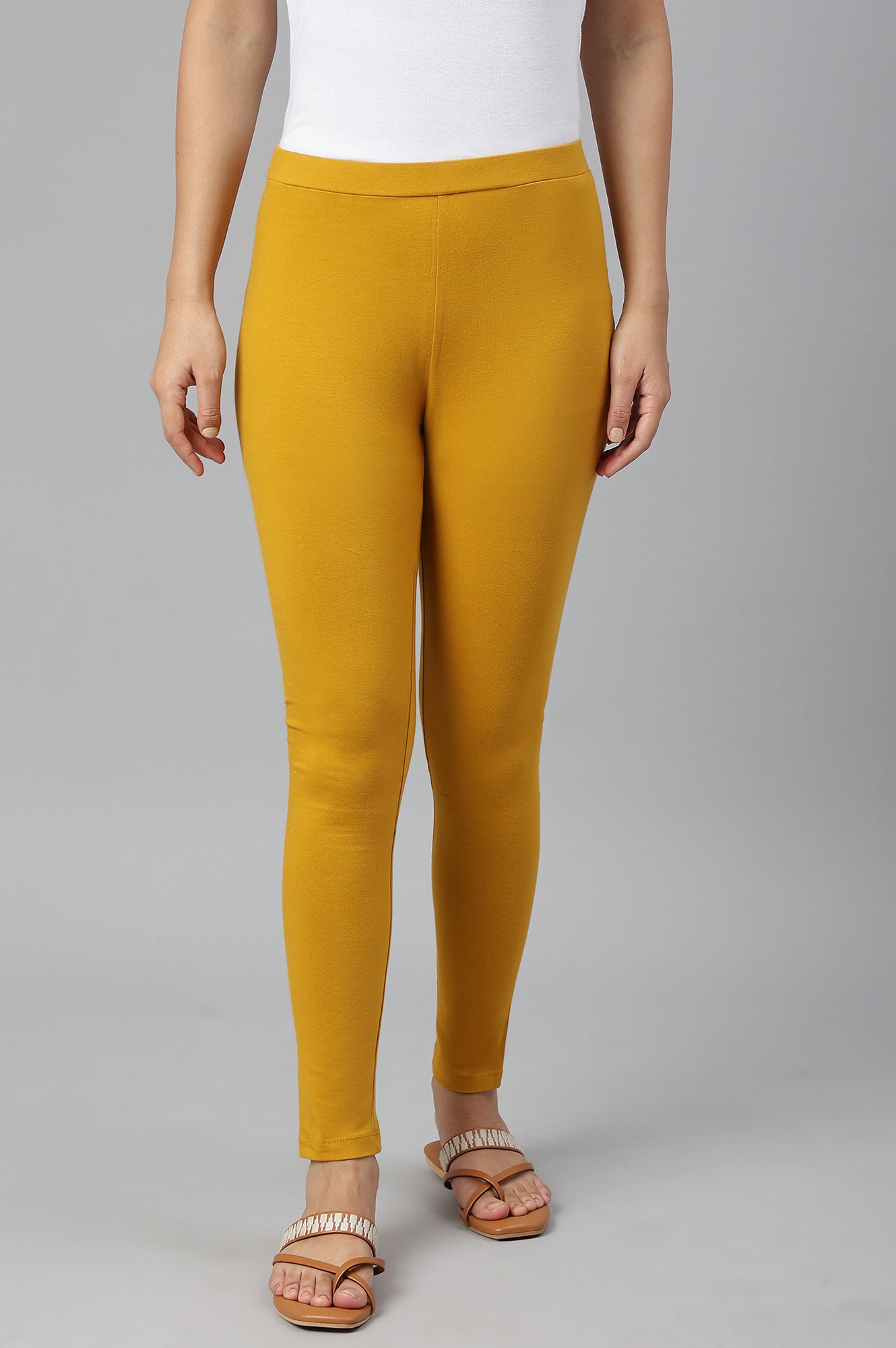 W for Woman Mustard Knitted Cotton Lycra Tights
